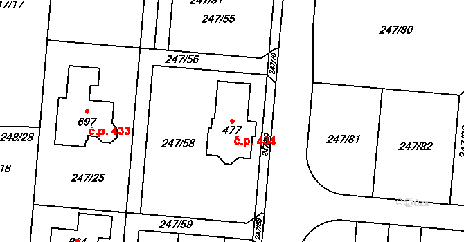 Vysoká nad Labem 434 na parcele st. 477 v KÚ Vysoká nad Labem, Katastrální mapa