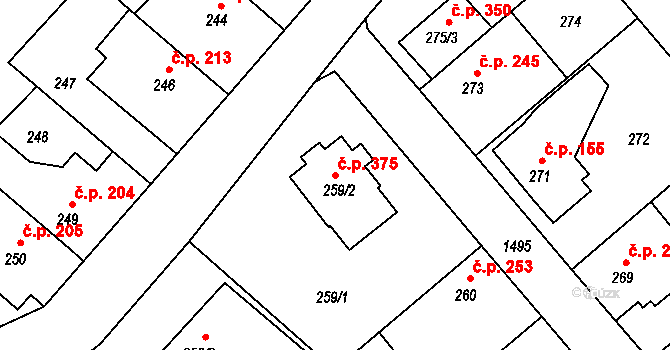 Olomučany 375 na parcele st. 259/2 v KÚ Olomučany, Katastrální mapa