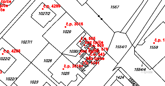 Chomutov 565 na parcele st. 1037 v KÚ Chomutov II, Katastrální mapa