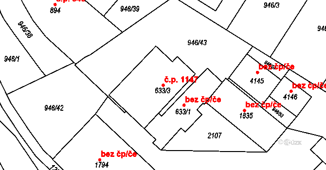 Valdické Předměstí 1147, Jičín na parcele st. 633/3 v KÚ Jičín, Katastrální mapa