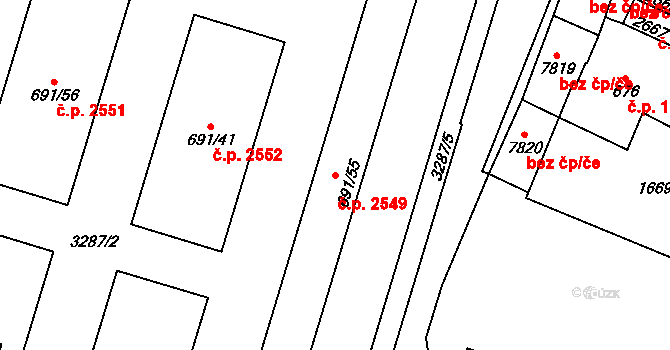 Cheb 2549 na parcele st. 691/55 v KÚ Cheb, Katastrální mapa