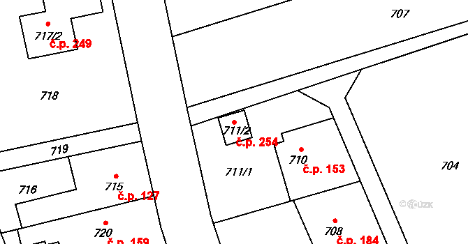 Přerov VII-Čekyně 254, Přerov na parcele st. 711/2 v KÚ Čekyně, Katastrální mapa