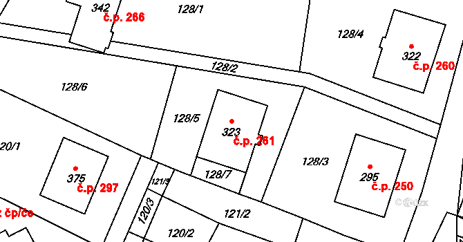 Želetava 261 na parcele st. 323 v KÚ Želetava, Katastrální mapa
