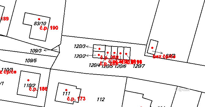 Čelkovice 269, Tábor na parcele st. 120/2 v KÚ Čelkovice, Katastrální mapa