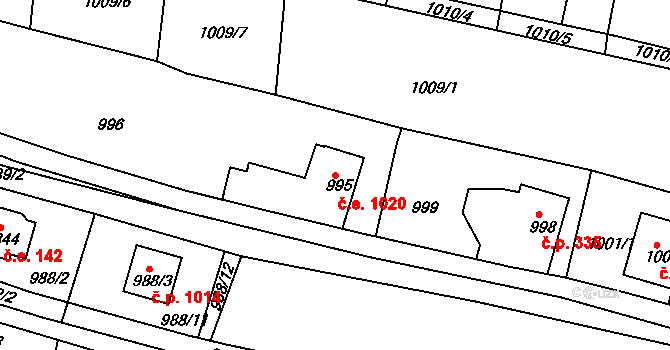Zruč nad Sázavou 1020 na parcele st. 995 v KÚ Zruč nad Sázavou, Katastrální mapa
