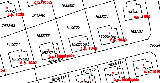 Řeporyje 1048, Praha na parcele st. 1532/156 v KÚ Řeporyje, Katastrální mapa