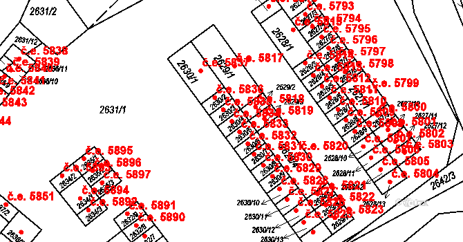 Kadaň 5834 na parcele st. 2630/4 v KÚ Kadaň, Katastrální mapa