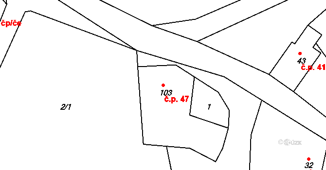 Petroupim 47 na parcele st. 103 v KÚ Petroupim, Katastrální mapa