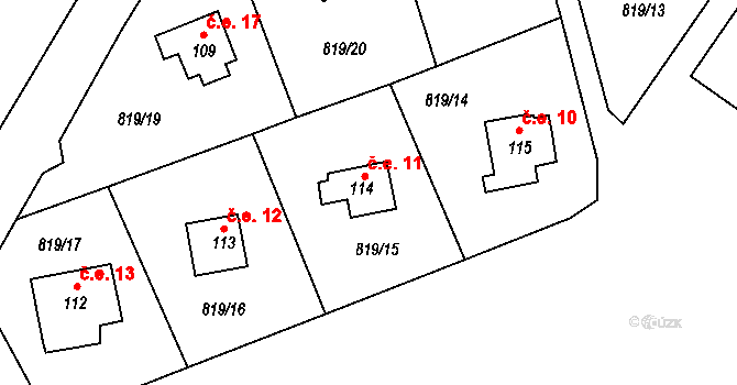 Cholín-Boubovny 11, Chotilsko na parcele st. 114 v KÚ Prostřední Lhota, Katastrální mapa