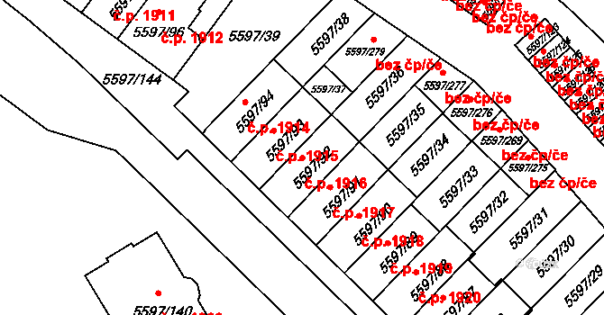 Velké Meziříčí 1916 na parcele st. 5597/92 v KÚ Velké Meziříčí, Katastrální mapa