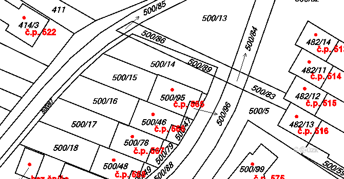 Bylnice 565, Brumov-Bylnice na parcele st. 500/95 v KÚ Bylnice, Katastrální mapa