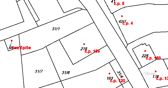 Sazovice 159 na parcele st. 218 v KÚ Sazovice, Katastrální mapa