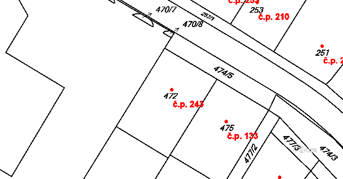 Fryšták 243 na parcele st. 472 v KÚ Fryšták, Katastrální mapa