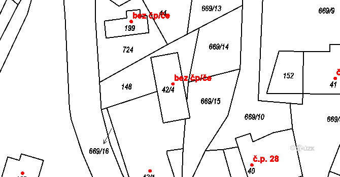 Býšť 42512905 na parcele st. 42/4 v KÚ Bělečko, Katastrální mapa