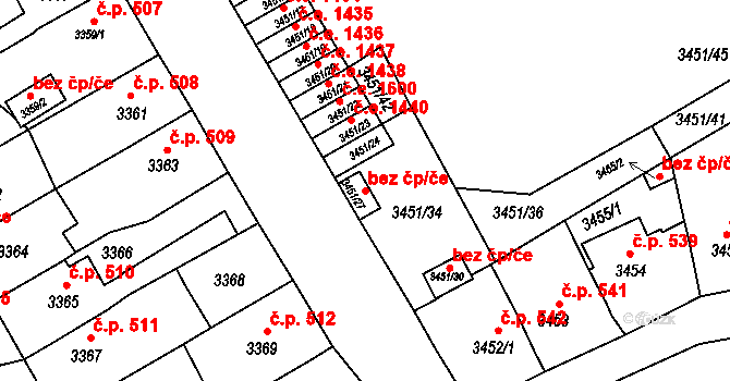 Jirkov 45052905 na parcele st. 3451/27 v KÚ Jirkov, Katastrální mapa