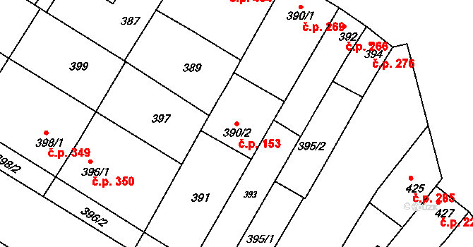 Otnice 153 na parcele st. 390/2 v KÚ Otnice, Katastrální mapa