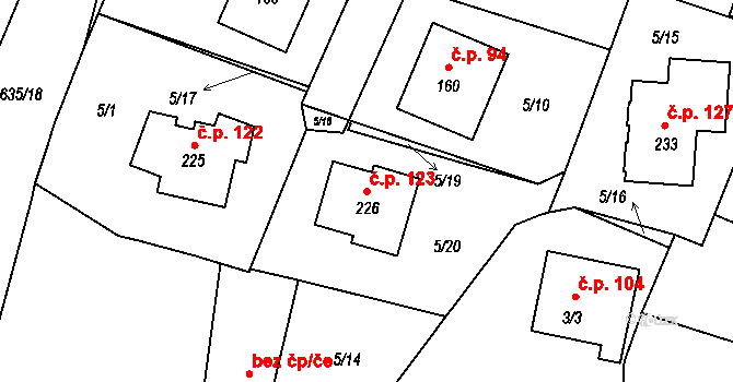 Struhařov 123 na parcele st. 226 v KÚ Struhařov u Benešova, Katastrální mapa