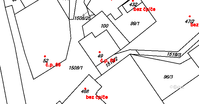 Rosice 65 na parcele st. 49 v KÚ Rosice u Chrasti, Katastrální mapa