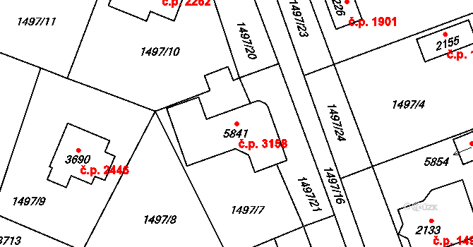 Dvůr Králové nad Labem 3158 na parcele st. 5841 v KÚ Dvůr Králové nad Labem, Katastrální mapa
