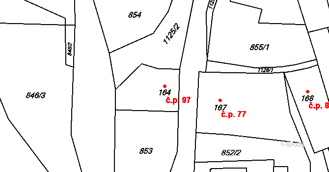 Bohdíkov 97 na parcele st. 164 v KÚ Dolní Bohdíkov, Katastrální mapa