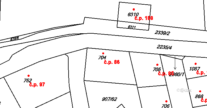 Beroun-Zavadilka 86, Beroun na parcele st. 704 v KÚ Beroun, Katastrální mapa
