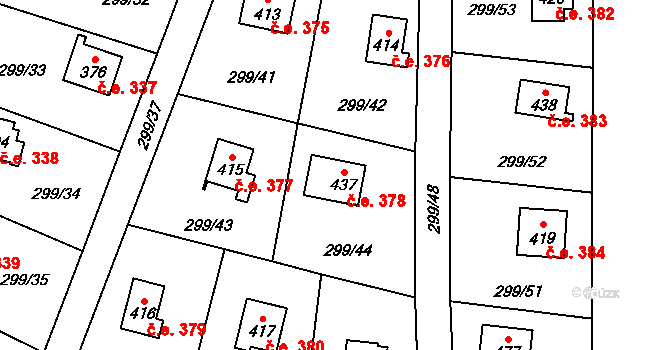 Černolice 378 na parcele st. 437 v KÚ Černolice, Katastrální mapa