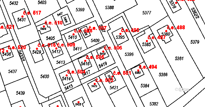 Černošice 506 na parcele st. 5418 v KÚ Černošice, Katastrální mapa