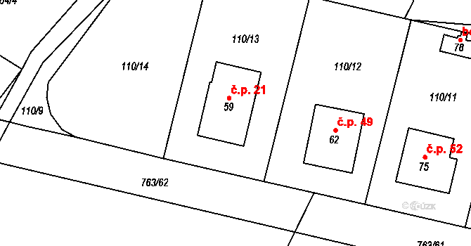 Krtov 21 na parcele st. 59 v KÚ Krtov, Katastrální mapa