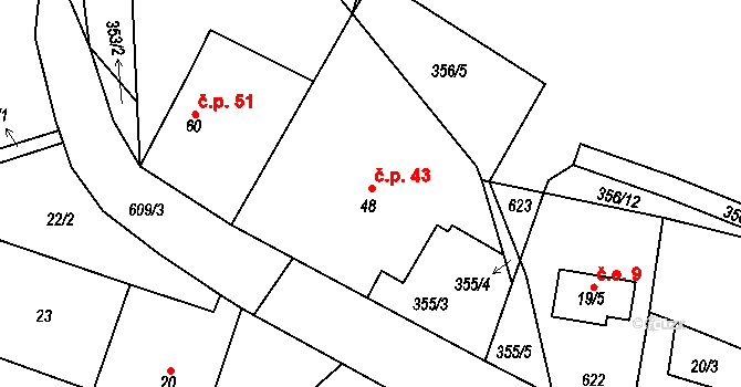 Přehořov 43, Žihle na parcele st. 48 v KÚ Přehořov u Žihle, Katastrální mapa