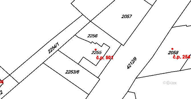 Pražské Předměstí 501, Jaroměř na parcele st. 2255 v KÚ Jaroměř, Katastrální mapa