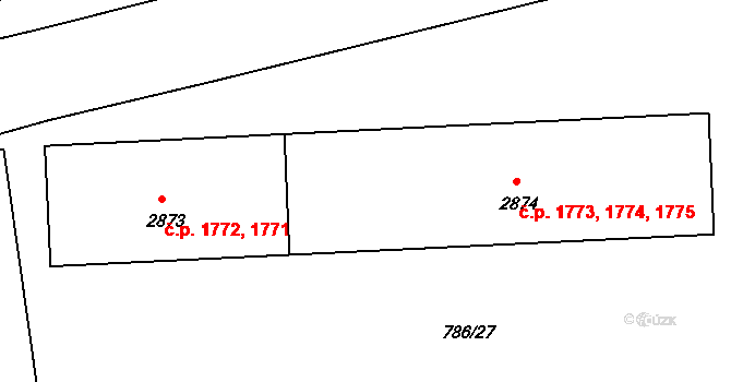 Náchod 1773,1774,1775 na parcele st. 2874 v KÚ Náchod, Katastrální mapa