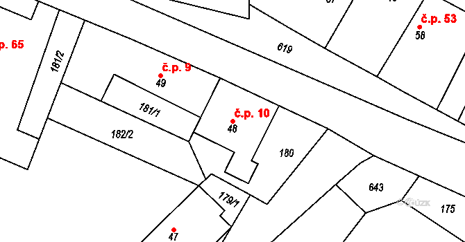 Zdechovice 10 na parcele st. 48 v KÚ Zdechovice, Katastrální mapa