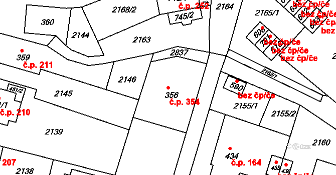 Štíty 354 na parcele st. 356 v KÚ Štíty-město, Katastrální mapa