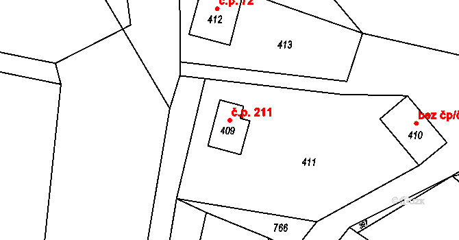 Závišice 211 na parcele st. 409 v KÚ Závišice, Katastrální mapa