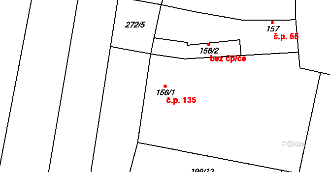 Řevničov 135 na parcele st. 156/1 v KÚ Řevničov, Katastrální mapa