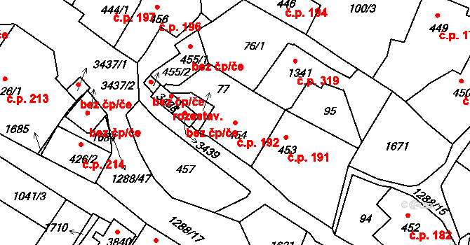 Plešivec 192, Český Krumlov na parcele st. 454 v KÚ Český Krumlov, Katastrální mapa