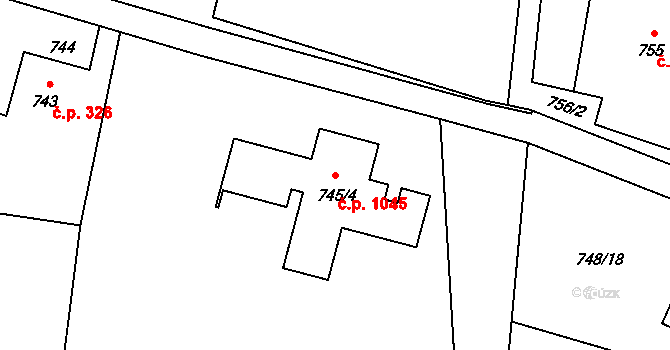 Hrabová 1045, Ostrava na parcele st. 745/4 v KÚ Hrabová, Katastrální mapa