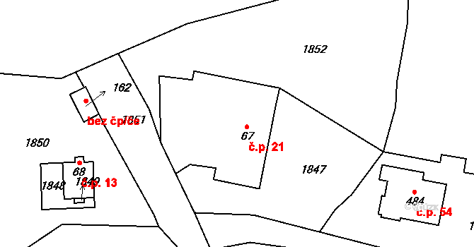 Brozánky 21, Řehlovice na parcele st. 67 v KÚ Řehlovice, Katastrální mapa