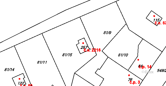 Zárybničná Lhota 2216, Tábor na parcele st. 257 v KÚ Zárybničná Lhota, Katastrální mapa