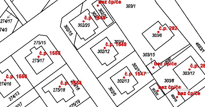 Chotěboř 1548 na parcele st. 302/12 v KÚ Chotěboř, Katastrální mapa