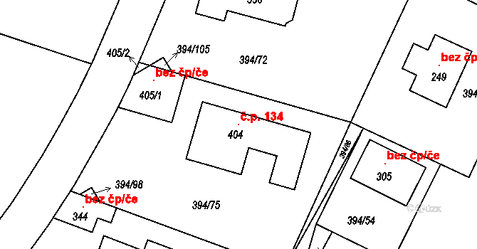Plav 134 na parcele st. 404 v KÚ Plav, Katastrální mapa