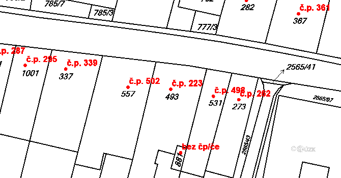 Vranovice 223 na parcele st. 493 v KÚ Vranovice nad Svratkou, Katastrální mapa