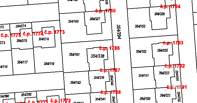 Slavkov u Brna 1786 na parcele st. 354/338 v KÚ Slavkov u Brna, Katastrální mapa