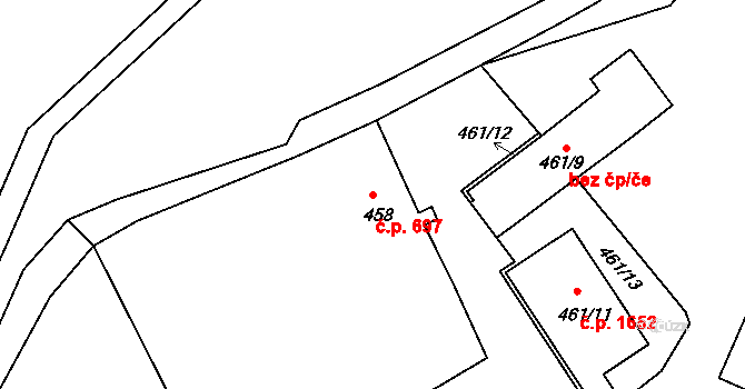 Holešov 697 na parcele st. 458 v KÚ Holešov, Katastrální mapa
