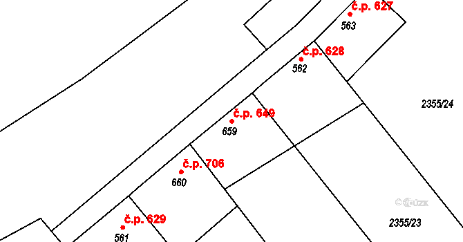 Hrušovany nad Jevišovkou 649 na parcele st. 659 v KÚ Hrušovany nad Jevišovkou, Katastrální mapa