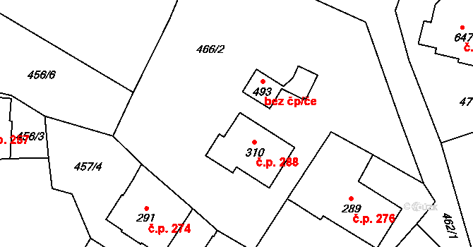 Vranov nad Dyjí 288 na parcele st. 310 v KÚ Vranov nad Dyjí, Katastrální mapa