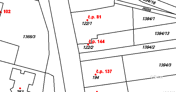 Lipník nad Bečvou VI-Loučka 144, Lipník nad Bečvou na parcele st. 122/2 v KÚ Loučka, Katastrální mapa