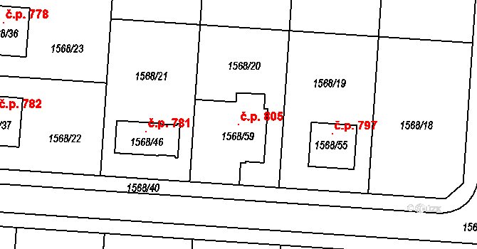 Horka nad Moravou 805 na parcele st. 1568/59 v KÚ Horka nad Moravou, Katastrální mapa