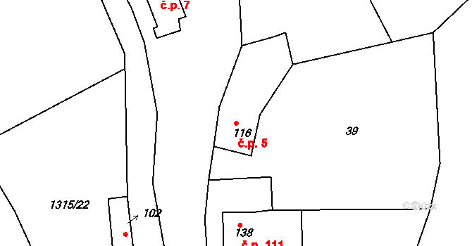 Děpoltovice 5 na parcele st. 116 v KÚ Děpoltovice, Katastrální mapa