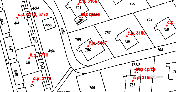 Mšeno nad Nisou 3157, Jablonec nad Nisou na parcele st. 754 v KÚ Mšeno nad Nisou, Katastrální mapa